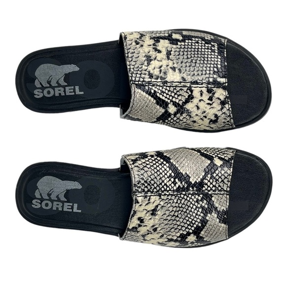 SOREL ELLA II BLOCK SLIDE SNAKESKIN RUBBER SOLE LEATHER SANDAL - Picture 4 of 10